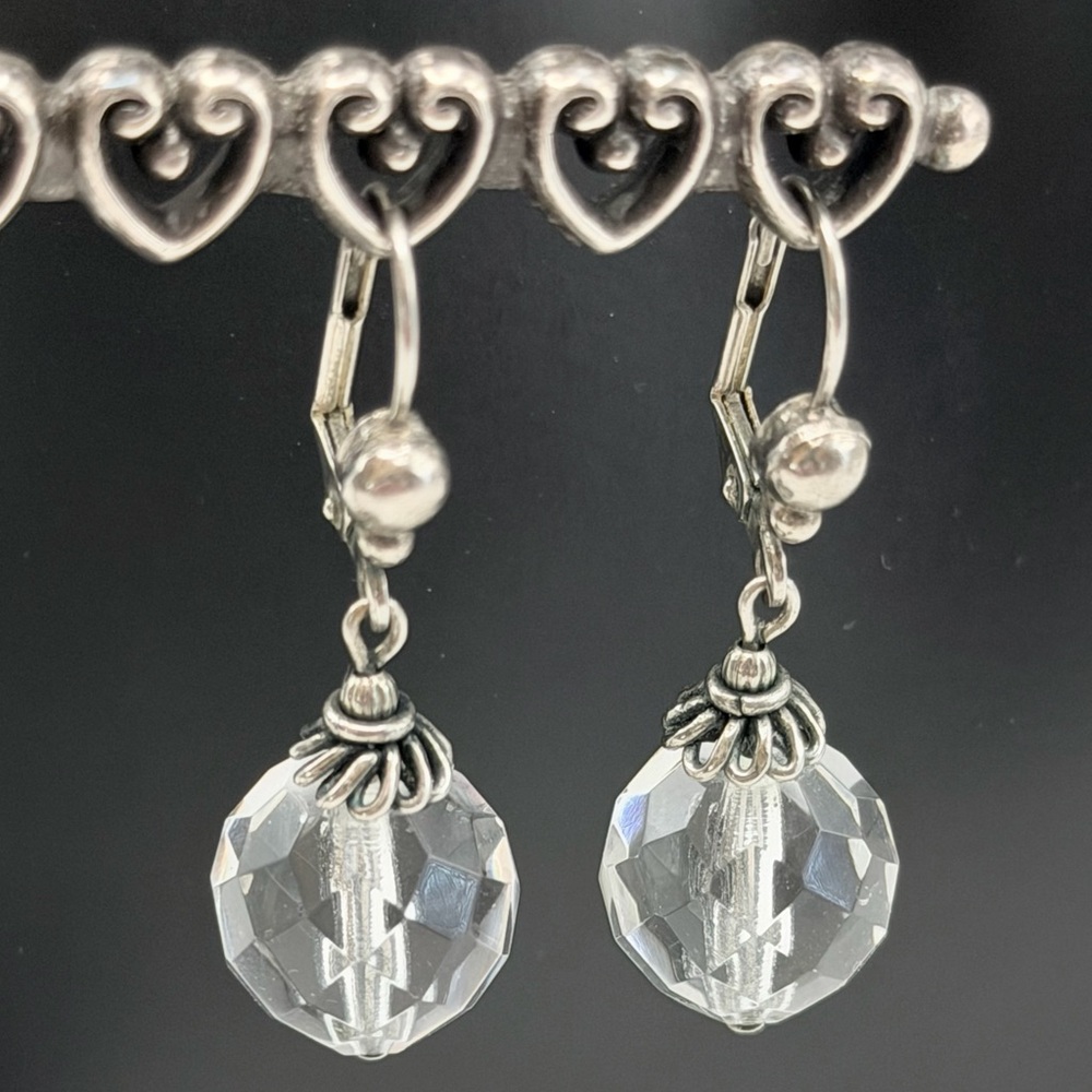Sorrelli Clear Crystal Drop Earrings Silver Tone Leverback 1.5” Signed